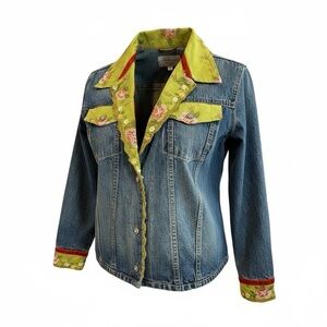 Bohemian embellished denim jean jacket Size PS DANIEL K USA Wearable Art